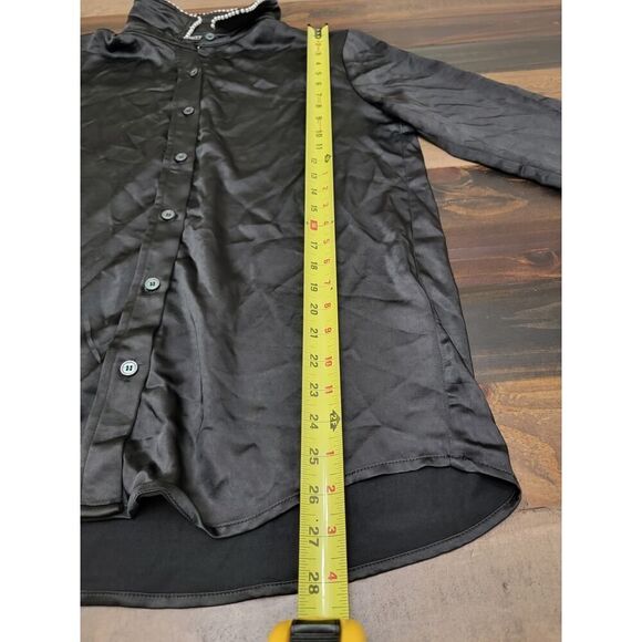 Kittenish All The Rage Black Satin Button Down Long Sleeve Faux Pearls Size XL - Picture 7 of 9